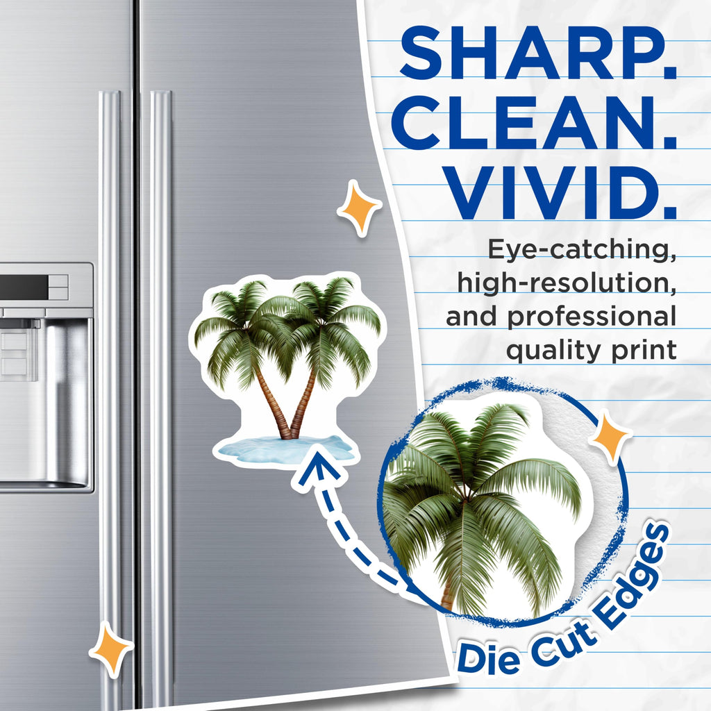 (2 Pack) Tropical Palm Trees Magnets - Island Beach Scene Decor - Summer Vacation Vibes - 5 Inches On Longest Side - Thick Durable Magnet - Made in USA - MAG19592