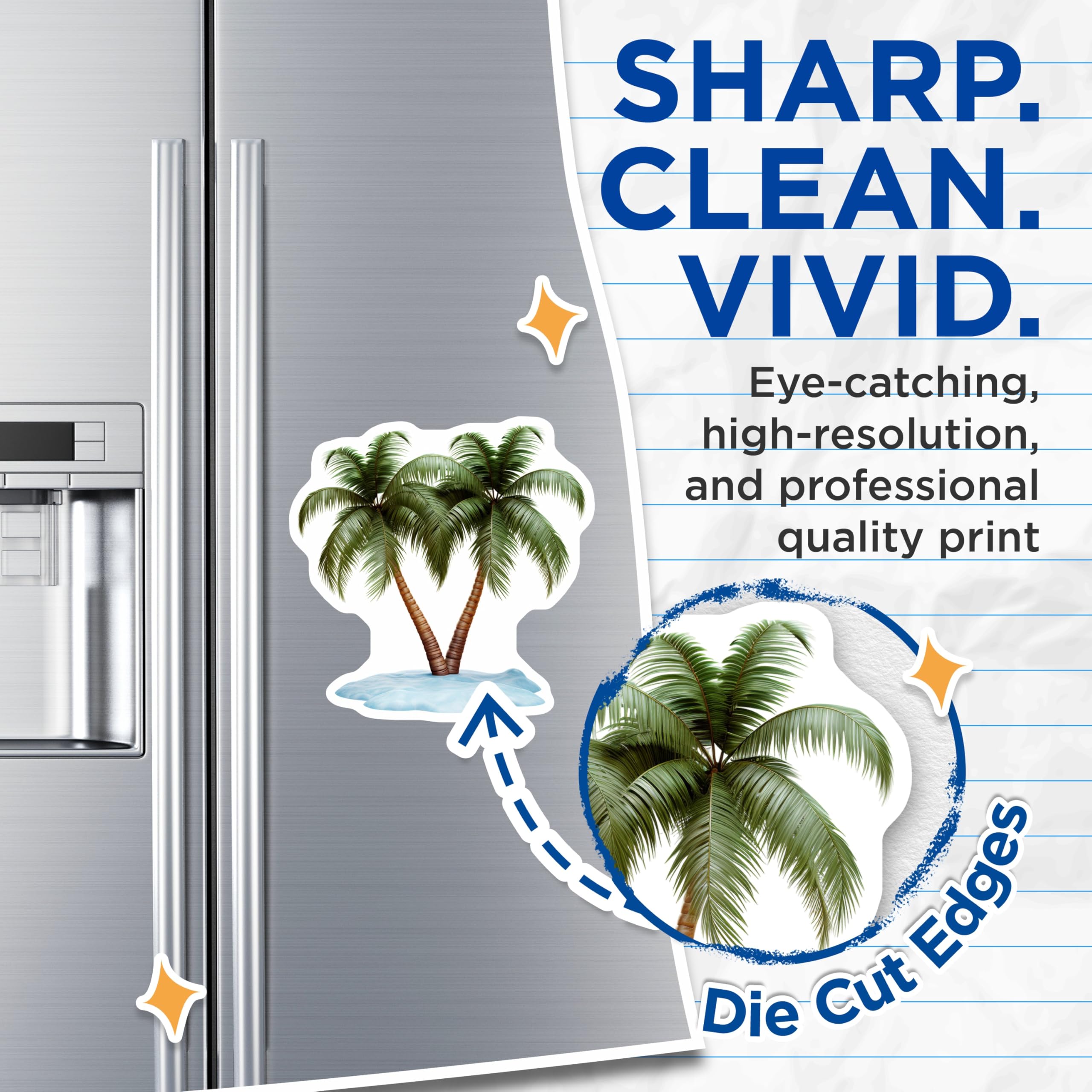 (2 Pack) Tropical Palm Trees Magnets - Island Beach Scene Decor - Summer Vacation Vibes - 5 Inches On Longest Side - Thick Durable Magnet - Made in USA - MAG19592