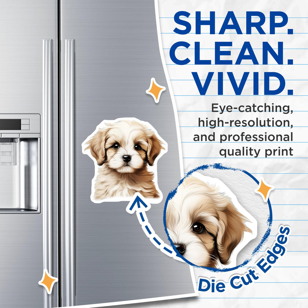 (2 Pack) Sweet Puppy Dog Magnets - Adorable Fluffy Pet Home Kitchen Refrigerator Decor - Animal Themed Display - 5 Inches On Longest Side - Thick Durable Magnet - Made in USA - MAG23440