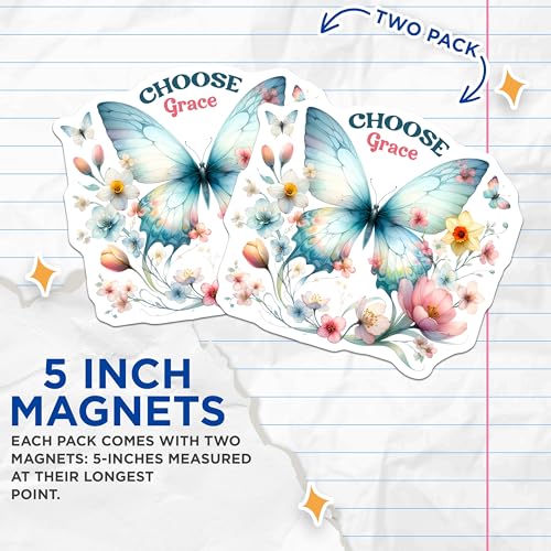 (2 Pack) Choose Grace Quote Magnet - Floral Decor for Office - 5" On Longest Side - Sticks to Smooth Flat Surfaces - Made in USA - MAG10070