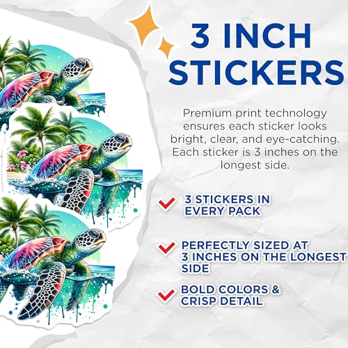 (3 Pack) Sea Turtle Decals - Tropical Beach Stickers - Laptop Car Decals - 3 Inches On Longest Side - Easy Peel & Apply - Made in USA - 3MCS7970