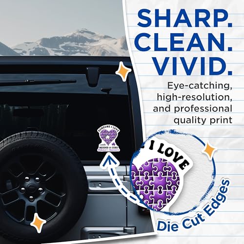 (2 Pack) Alzheimer's Awareness Stickers - Purple Puzzle Heart Decal - Someone I Love Needed a Cure - 5" On Longest Side - Sticks to Smooth Flat Surfaces - Made in USA - BMCS9793