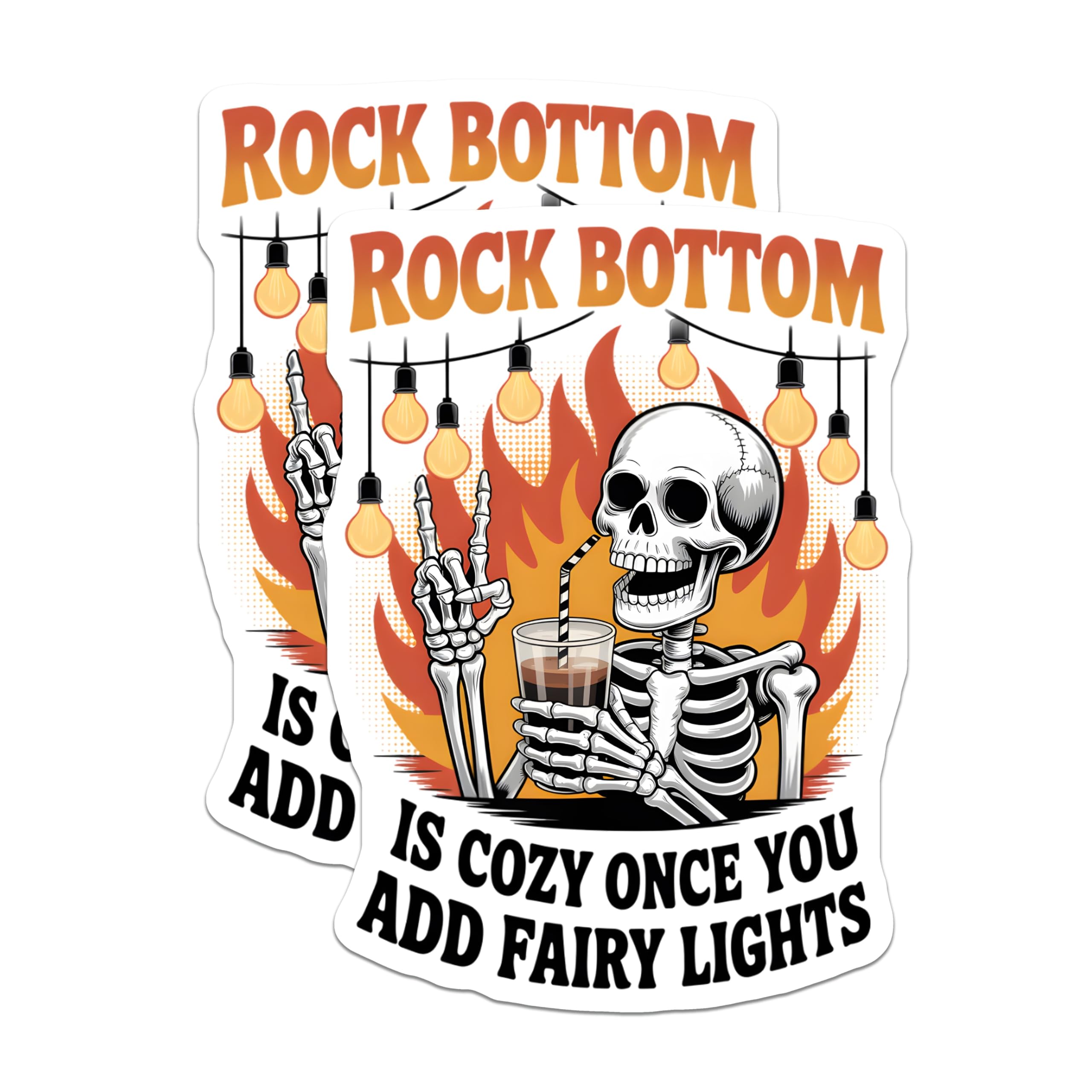 (2 Pack) Skeleton Magnets - Rock Bottom Quote Humor - Fairy Lights Art Decor - 5 Inches On Longest Side - Thick Durable Magnet - Made in USA - MAG20709