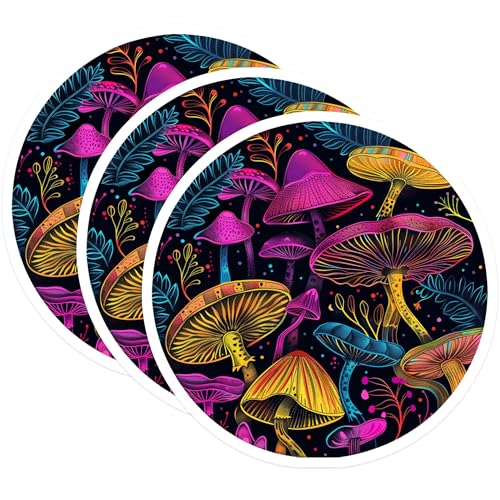 (3 Pack) Mushroom Decals - Colorful Fungi - Laptop Decals- 3 Inches On Longest Side - Easy Peel & Apply - Made in USA - 3MCS5397