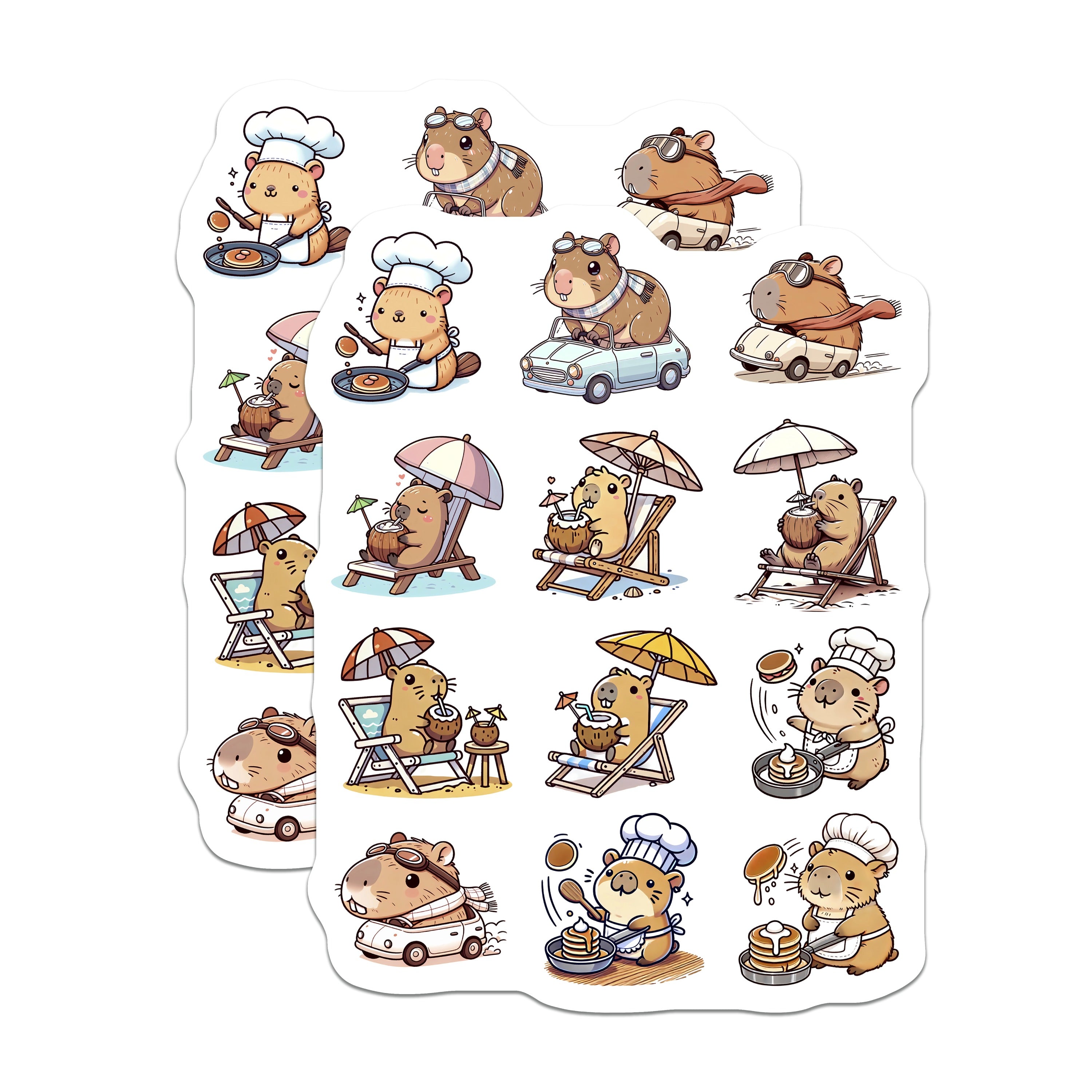 (2 Pack) Cute Capybara Magnets - Kawaii Chef Capybara - Relaxing Beach Magnet - Animal Lover Fridge Decor - 5 Inches On Longest Side - Thick Durable Magnet - Made in USA - MAG39084