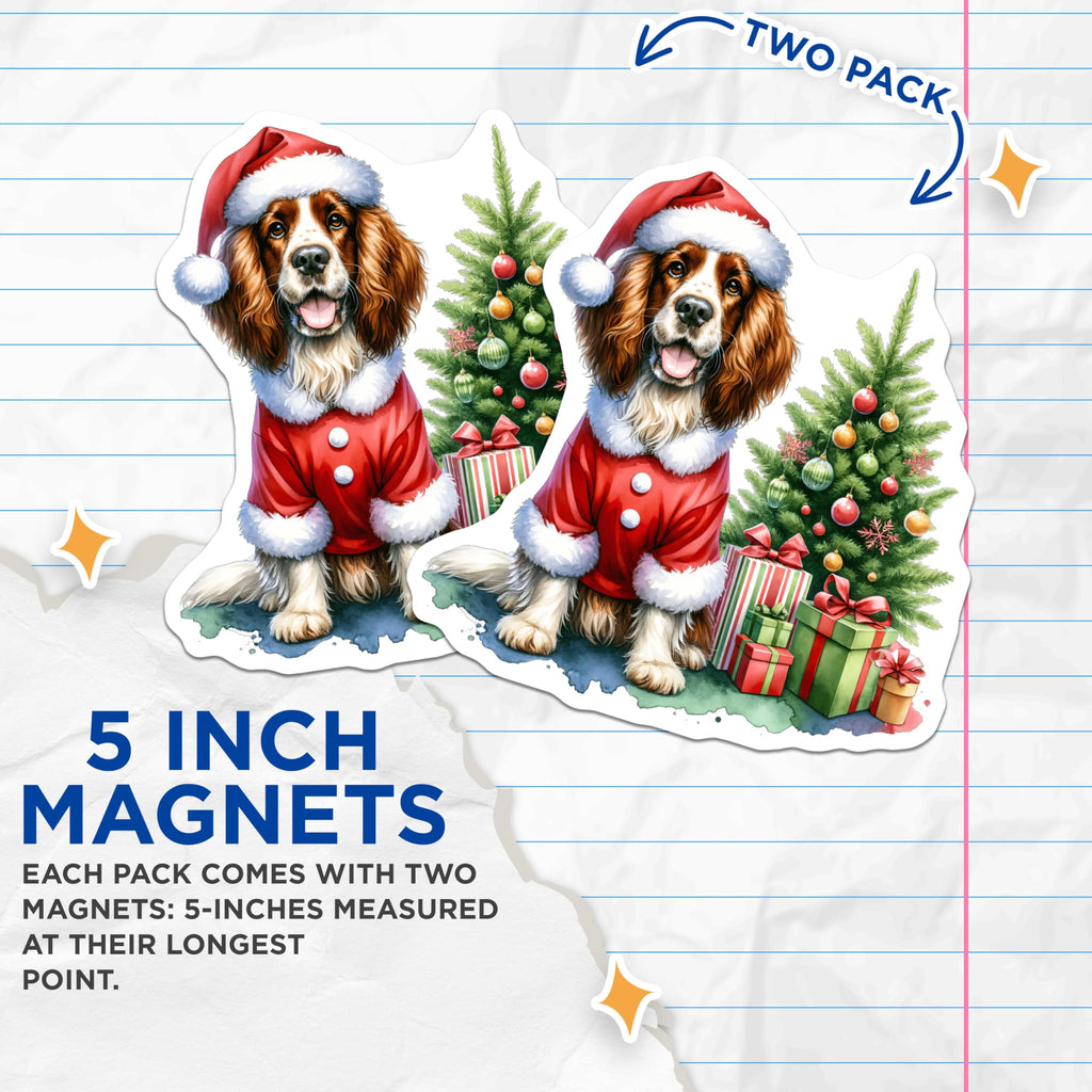 (2 Pack) Christmas Santa Dog Magnets - Holiday Cavalier Puppy Decor - Festive Winter Refrigerator Display - 5 Inches On Longest Side - Thick Durable Magnet - Made in USA - MAG24580