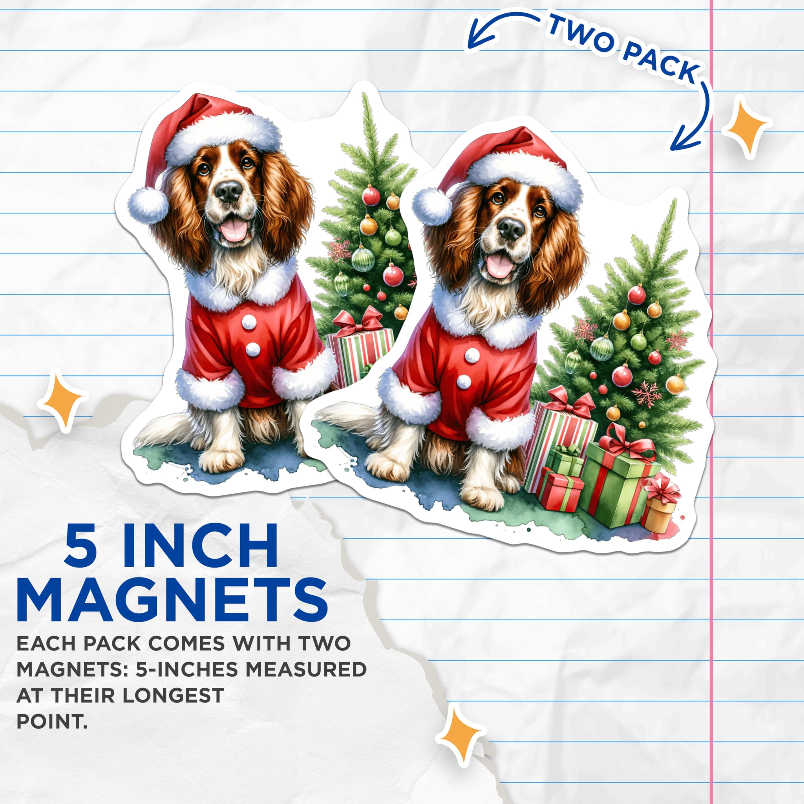 (2 Pack) Christmas Santa Dog Magnets - Holiday Cavalier Puppy Decor - Festive Winter Refrigerator Display - 5 Inches On Longest Side - Thick Durable Magnet - Made in USA - MAG24580