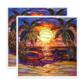 (2 Pack) Stained Glass Sunset Magnets - Tropical Palm Tree Beach Scene - Vibrant Ocean Refrigerator Decor - 5 Inches On Longest Side - Thick Durable Magnet - Made in USA - MAG29744