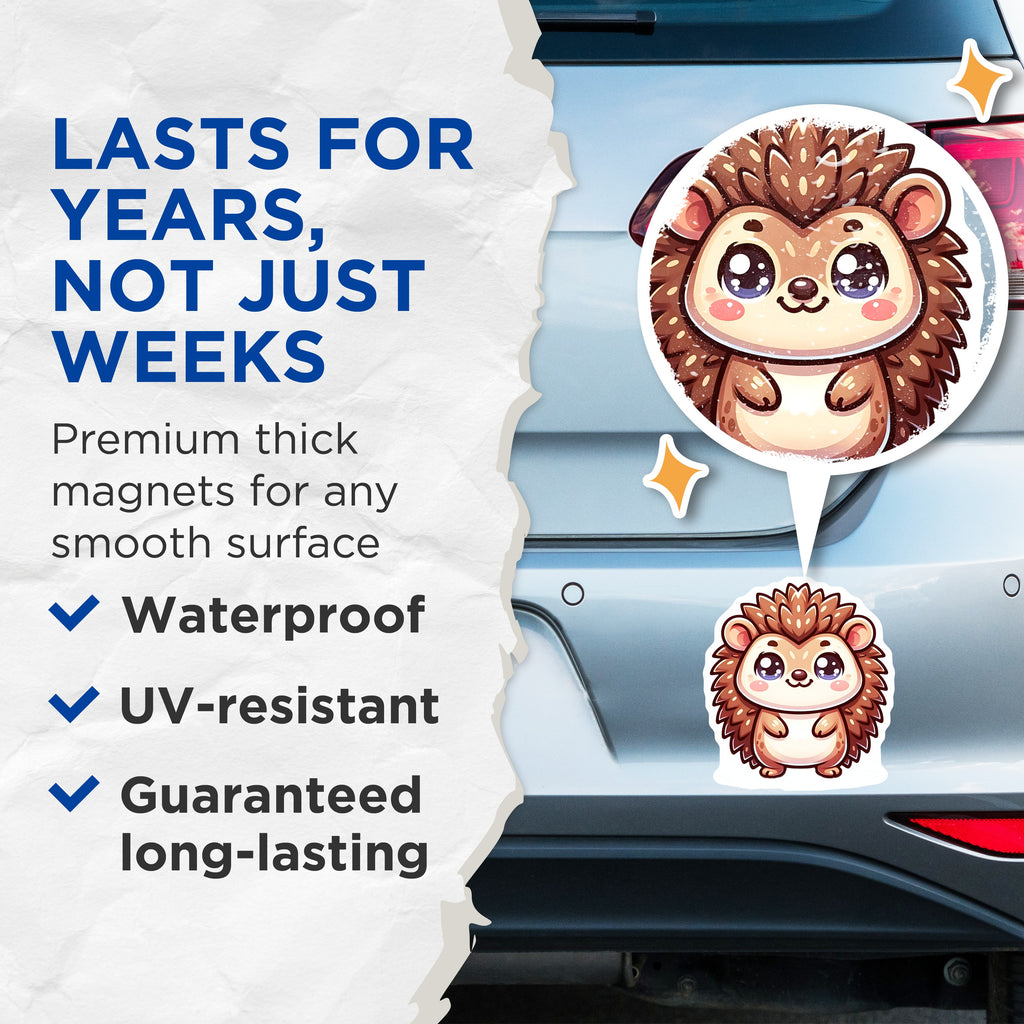 (2 Pack) Cute Hedgehog Magnets - Kawaii Animal Lover - Refrigerator Locker Decor - 5 Inches On Longest Side - Thick Durable Magnet - Made in USA - MAG38894