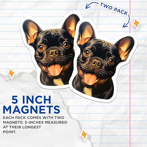 (2 Pack) French Bulldog Magnets - Cute Dog Magnets - Animal Art Magnets for Home - 5" On Longest Side - for Cars, Fridges, Toolboxes - Made in USA - MAG3947