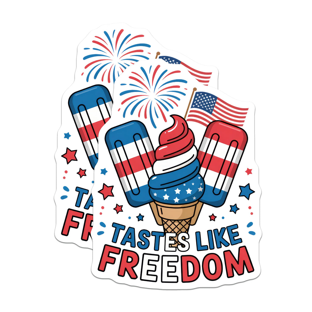 (2 Pack) American Freedom Magnets - July 4th Ice Cream Decor - Tastes Like Freedom Refrigerator Magnet - 5 Inches On Longest Side - Thick Durable Magnet - Made in USA - MAG37256