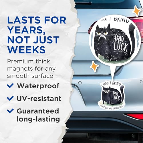 (2 Pack) Funny Cat Quote Magnets - Grumpy Cat Magnets - Humor Magnets for Fridge - 5" On Longest Side - for Cars, Refrigerators, Toolboxes, Lockers - Made in USA BMCS3451