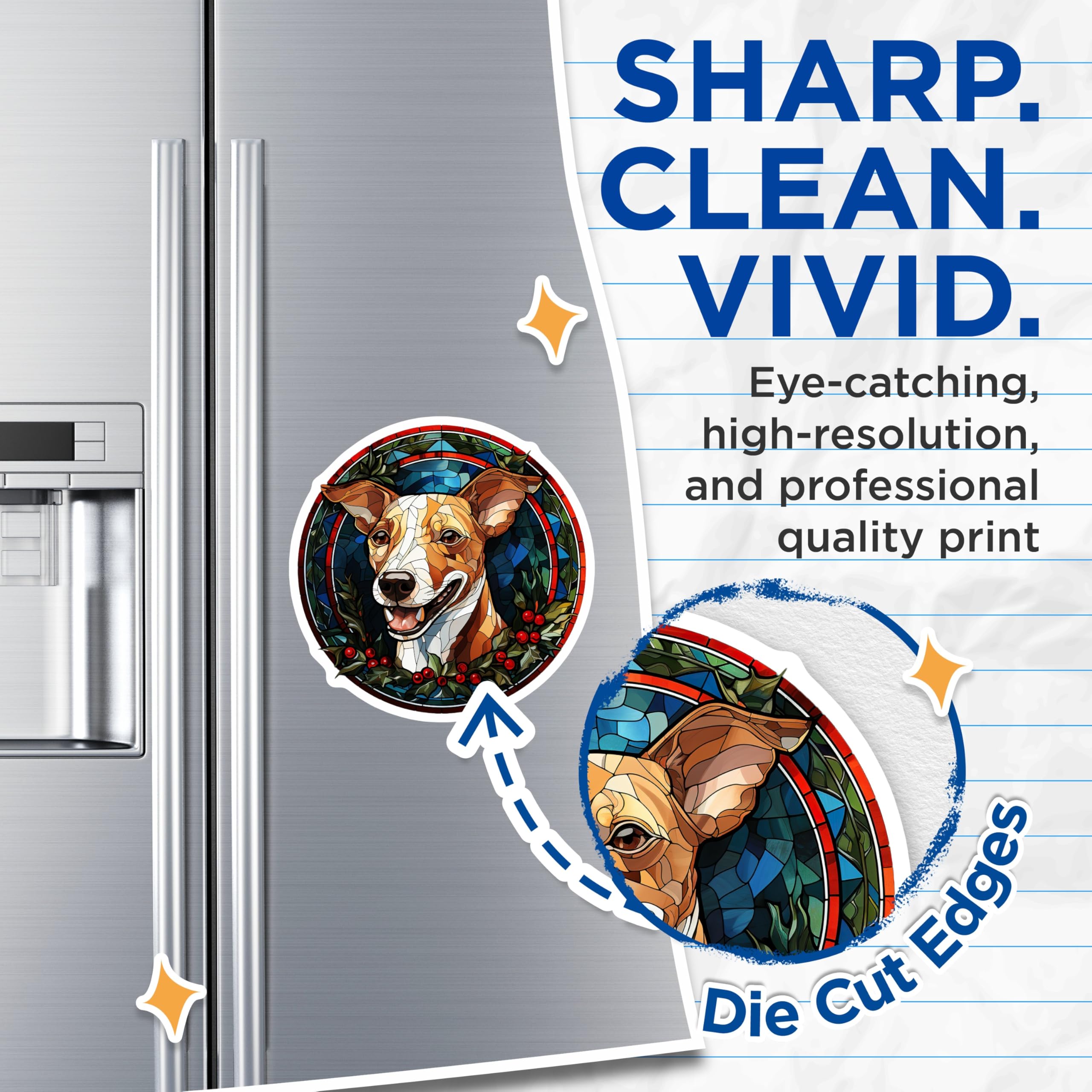 (2 Pack) Jack Russell Terrier Magnets - Stained Glass Dog Art - Christmas Holiday Fridge Decor - 5 Inches On Longest Side - Thick Durable Magnet - Made in USA - MAG25621