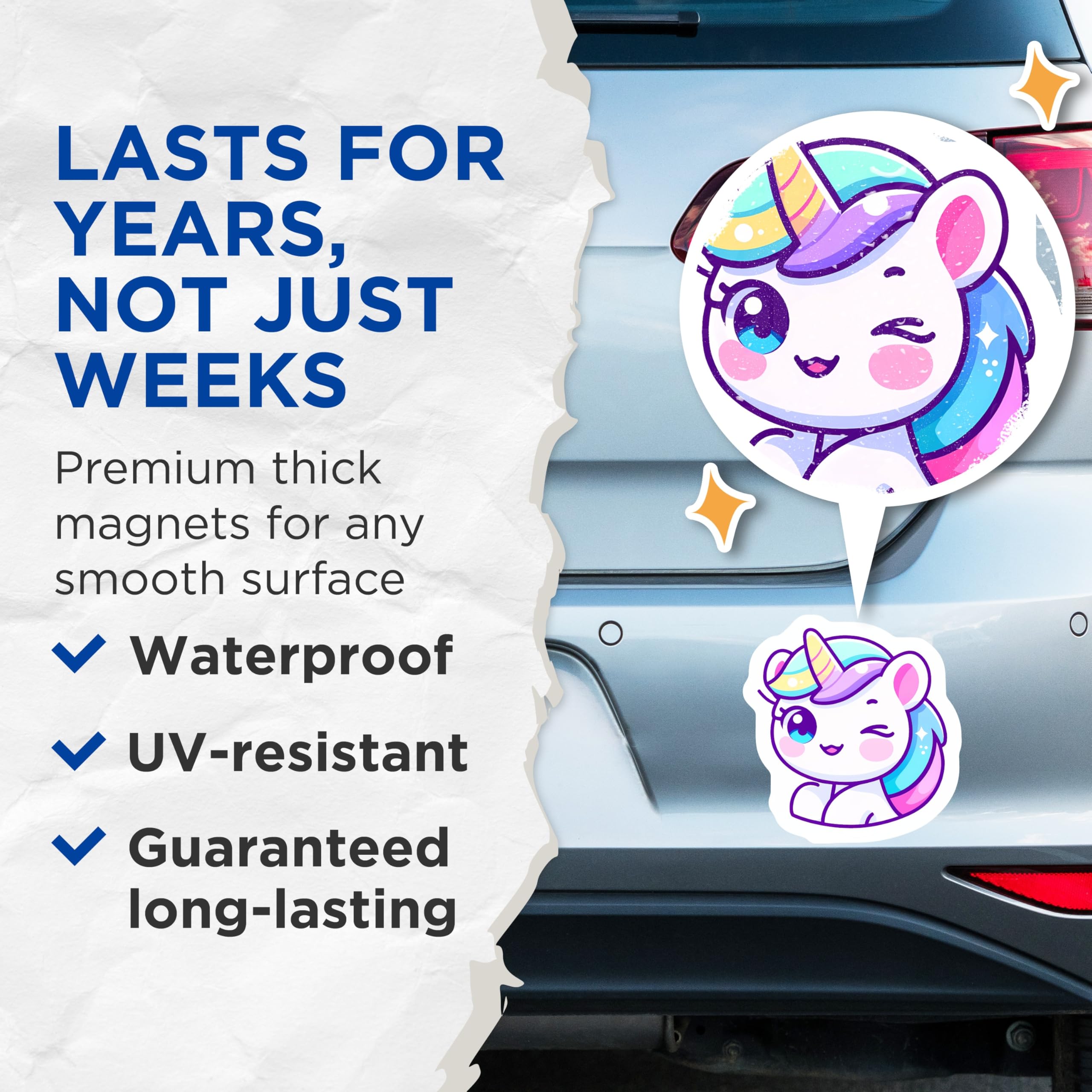 (2 Pack) Kawaii Unicorn Magnets - Adorable Winking Unicorn - Magical Fantasy Decor - Rainbow Mane Fridge Locker Magnets - 5 Inches On Longest Side - Thick Durable Magnet - Made in USA - MAG22043