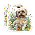 (2 Pack) Adorable Dog Stickers - Cute Pet Decals - Floral Dog Art - Pup in Flowers Stickers - Dog Lover Stickers - 5" On Longest Side - Sticks to Smooth Flat Surfaces - Made in USA - BMCS6459