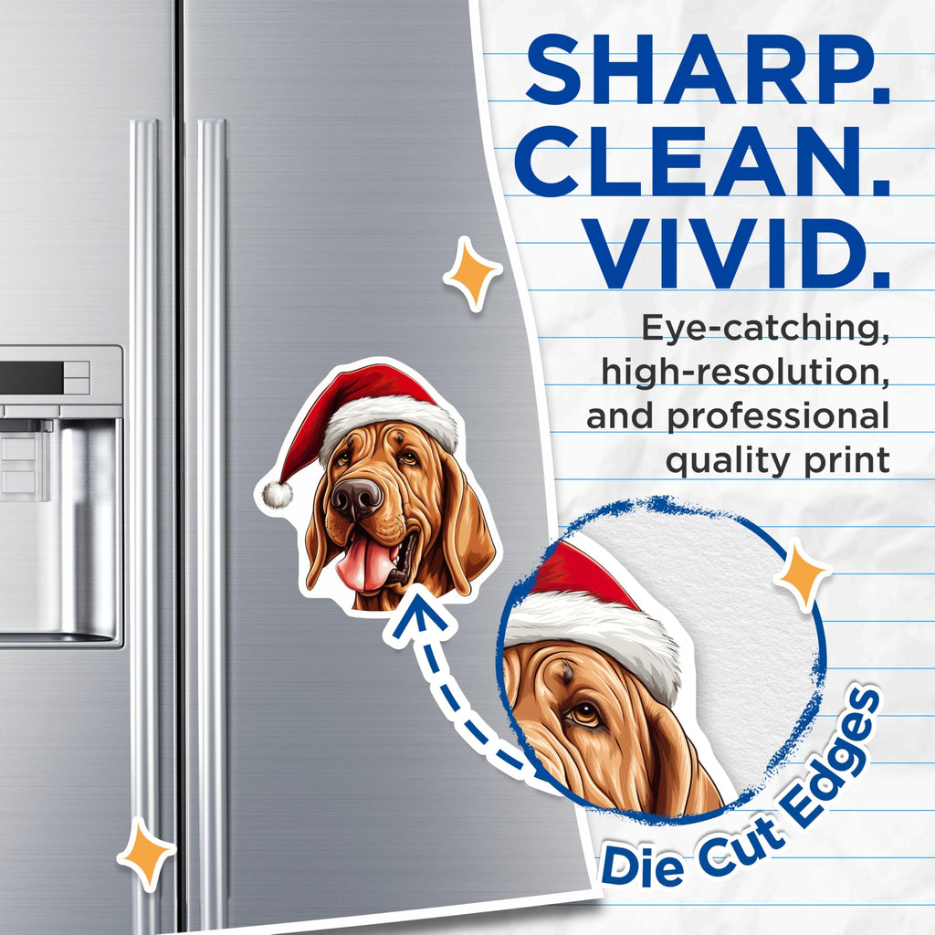 (2 Pack) Bloodhound Christmas Magnets - Santa Hat Dog Decor - Holiday Pet Refrigerator Accent - 5 Inches On Longest Side - Thick Durable Magnet - Made in USA - MAG24207
