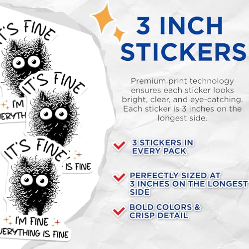 (3 Pack) Its Fine Im Fine Decals - Funny Quote - Laptop Sticker - Everything is Fine - 3 Inches On Longest Side - Easy Peel & Apply - Made in USA - 3MCS6096