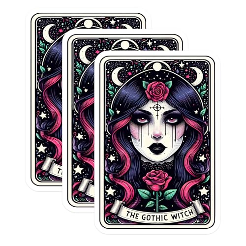 (3 Pack) Gothic Witch Decals - Tarot Card Stickers - Laptop Decal - 3 Inches On Longest Side - Easy Peel & Apply - Made in USA - 3MCS4186
