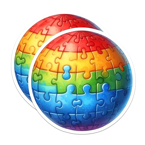 (2 Pack) Rainbow Puzzle Piece Stickers - Autism Awareness - Colorful Puzzle Piece Decals - 5" On Longest Side - Sticks to Smooth Flat Surfaces - Made in USA - BMCS6475