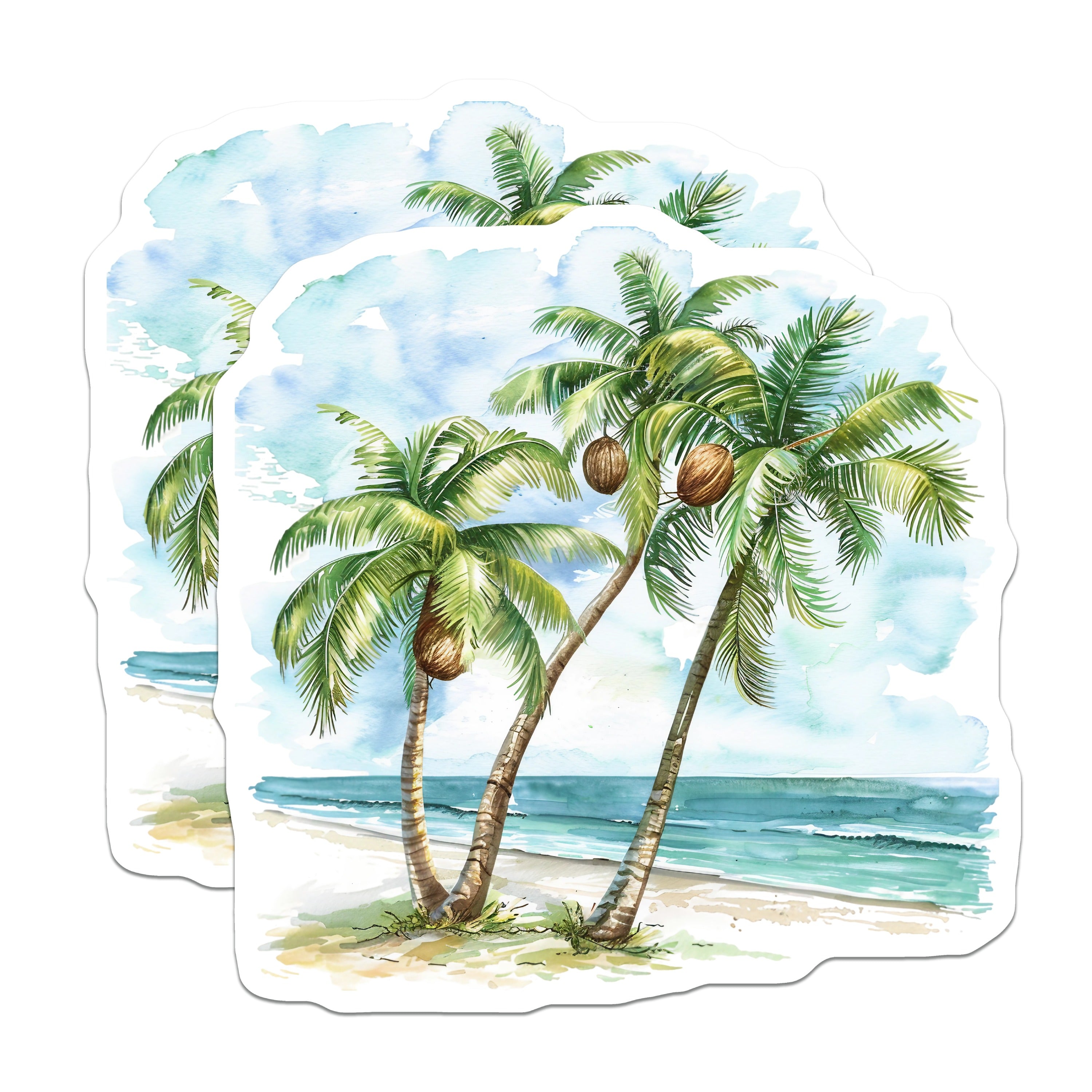 (2 Pack) Palm Tree Beach Magnets - Tropical Ocean Scene - Coastal Decor - 5 Inches On Longest Side - Thick Durable Magnet - Made in USA - MAG38906
