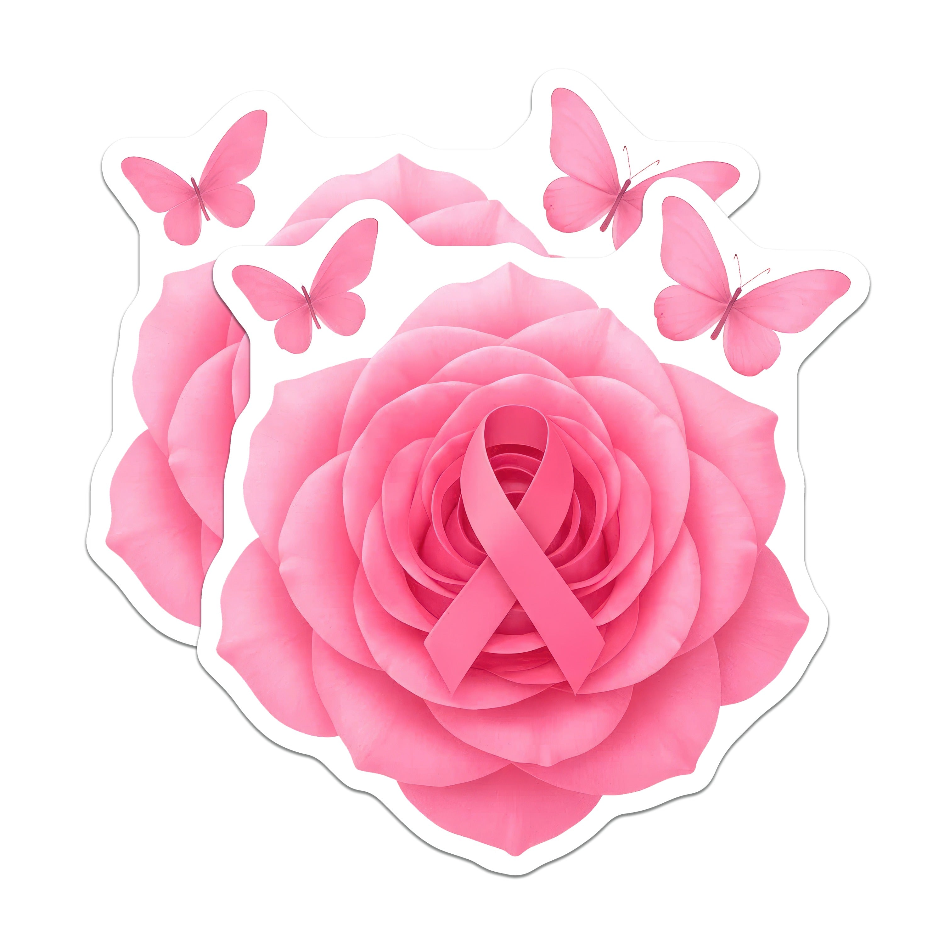 (2 Pack) Pink Ribbon Awareness Magnets - Breast Cancer Support - Hope and Strength Survivor - Floral Rose Butterfly Decorative Magnets - 5" - Thick Durable Magnet - Made in USA - MAG39381