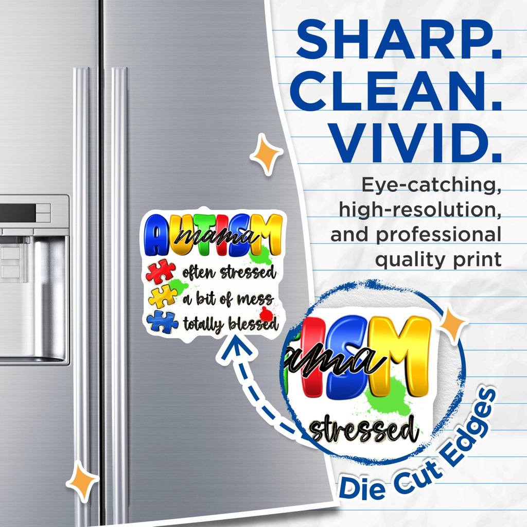 (2 Pack) Autism Mama Magnets - Proud Autism Mom Awareness - Special Needs Parent Support Refrigerator Decor - 5 Inches On Longest Side - Thick Durable Magnet - Made in USA - MAG25063
