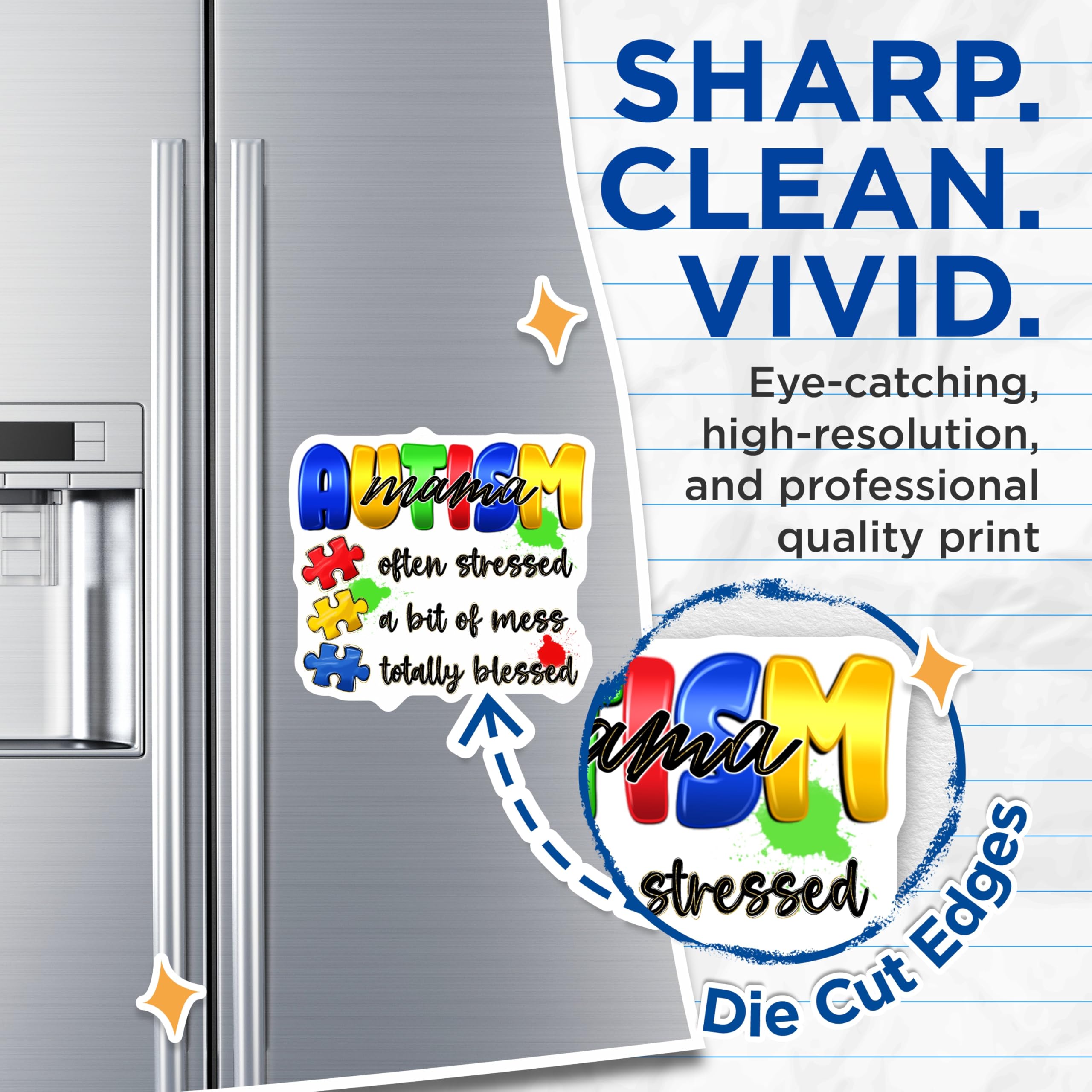 (2 Pack) Autism Mama Magnets - Proud Autism Mom Awareness - Special Needs Parent Support Refrigerator Decor - 5 Inches On Longest Side - Thick Durable Magnet - Made in USA - MAG25063