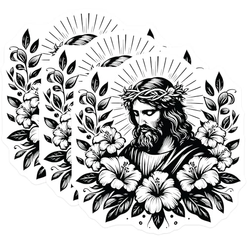 (3 Pack) Jesus Christ Decals - Floral Crown Decal - Religious Laptop Decals - 3 Inches On Longest Side - Easy Peel & Apply - Made in USA - 3MCS6080