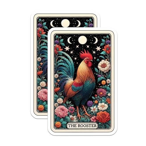 (2 Pack) Rooster Stickers - Floral Rooster Design - Farm Animal Art Stickers - Vibrant Nature Inspired Stickers - 5" On Longest Side - Sticks to Smooth Flat Surfaces - Made in USA - BMCS5491