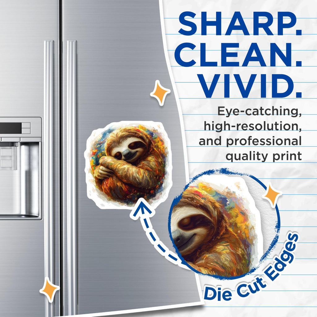 (2 Pack) Sleepy Sloth Magnets - Colorful Artistic Design - Vibrant Refrigerator Accents - Cute Animal Art Deco for Fridge - 5 Inches On Longest Side - Thick Durable Magnet - Made in USA - MAG24133