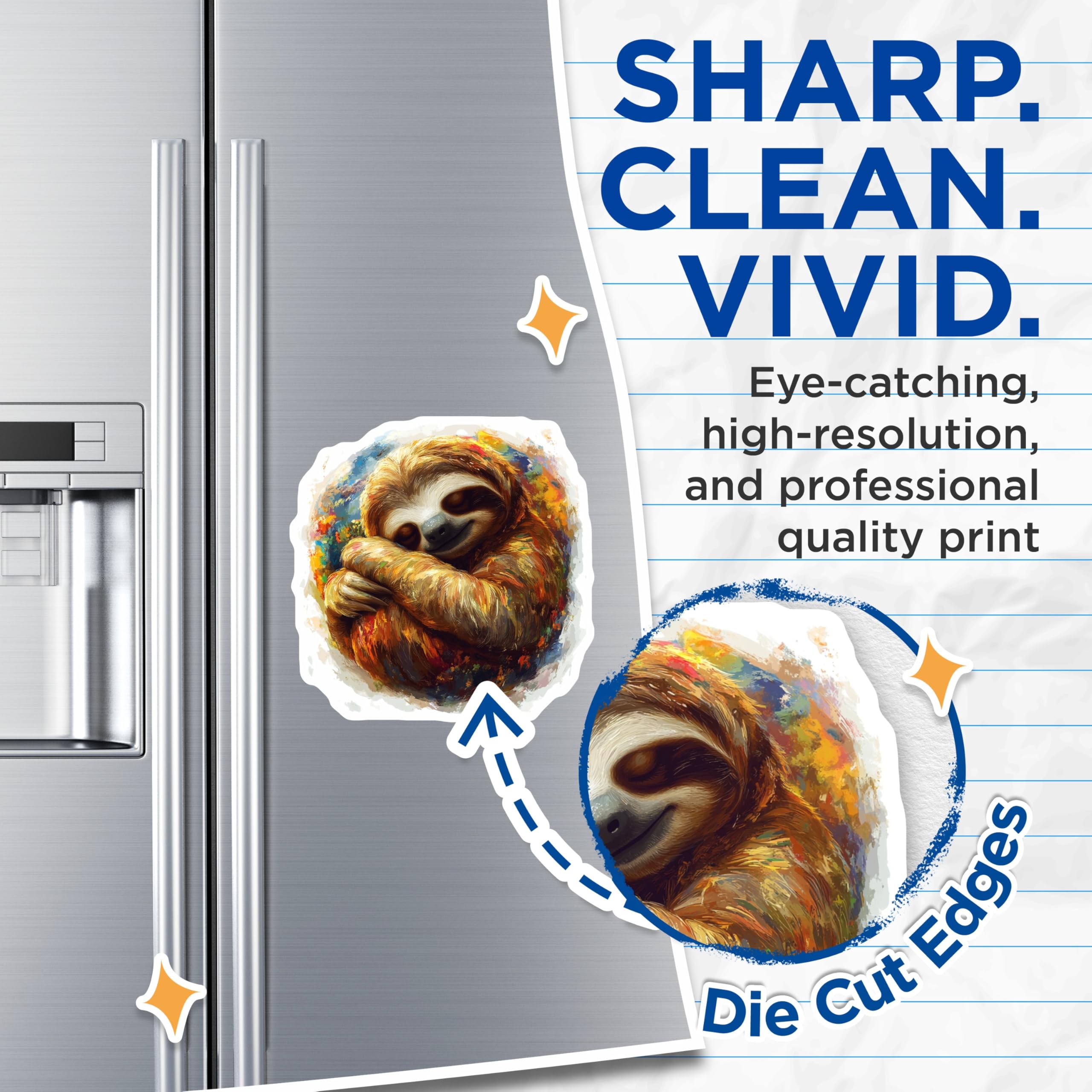 (2 Pack) Sleepy Sloth Magnets - Colorful Artistic Design - Vibrant Refrigerator Accents - Cute Animal Art Deco for Fridge - 5 Inches On Longest Side - Thick Durable Magnet - Made in USA - MAG24133