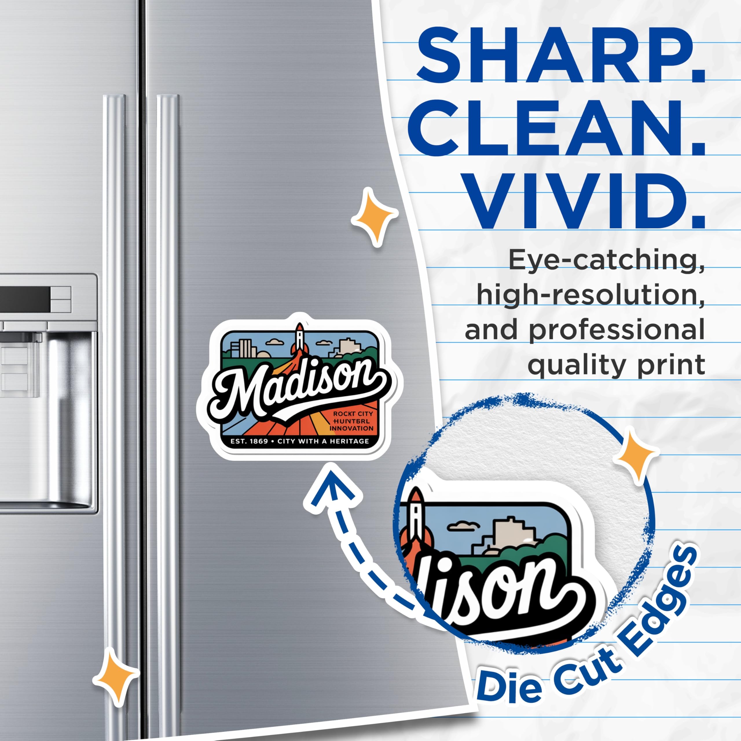 (2 Pack) Madison Alabama Magnets - Huntsville Rocket City - Home Decor Refrigerator - 5" On Longest Side - Premium Magnet - for Cars, Refrigerators, Toolboxes, Lockers - Made in USA - MAG18786