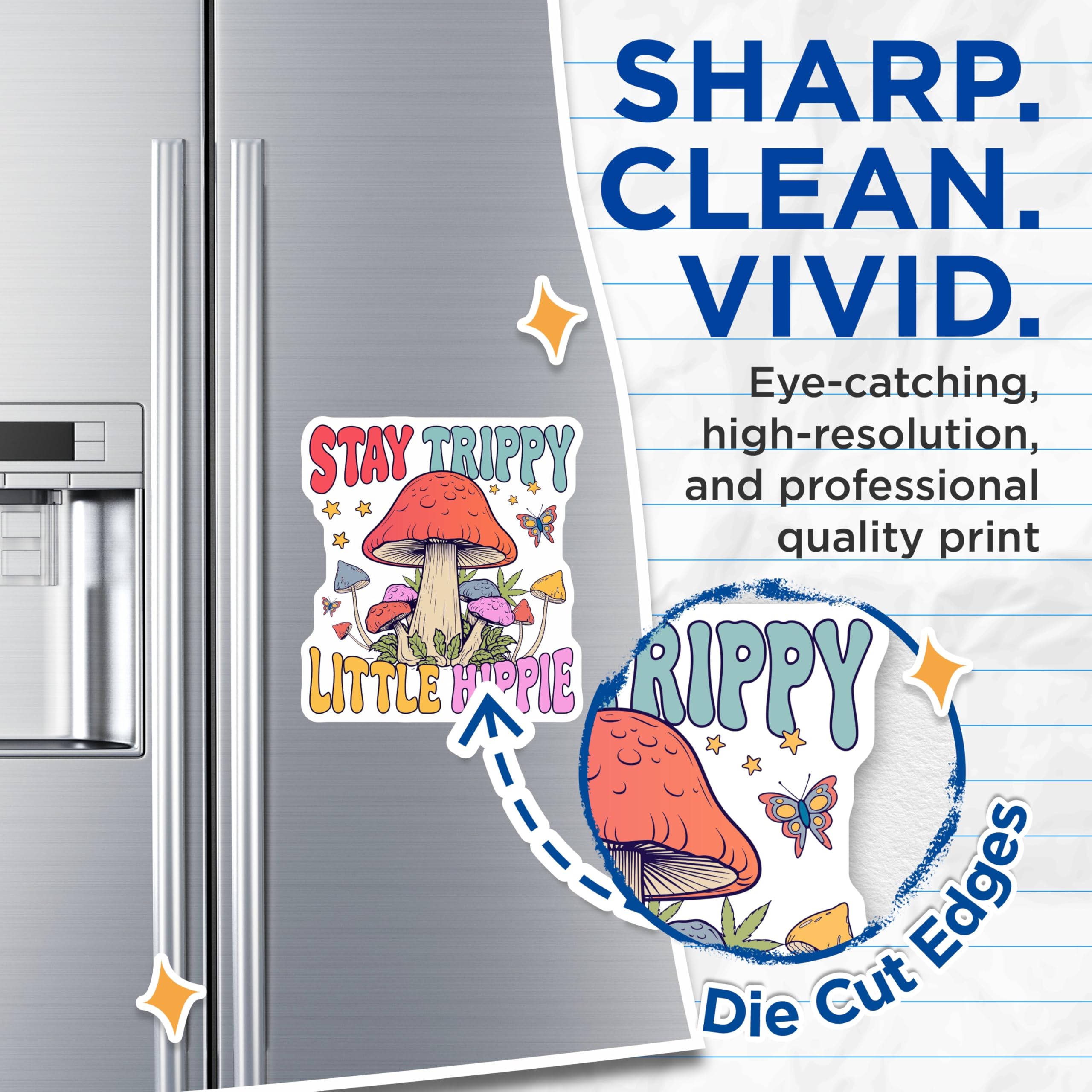 (2 Pack) Trippy Mushroom Magnets - Little Hippie Decor - Psychedelic Fridge Magnets - 5" On Longest Side - Premium Magnet - for Cars, Refrigerators, Toolboxes, Lockers - Made in USA - MAG17891