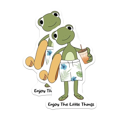 (2 Pack) Cute Frog Stickers - Animal Character - Enjoy The Little Things Sticker - 5" On Longest Side - Sticks to Smooth Flat Surfaces - Made in USA - BMCS6628