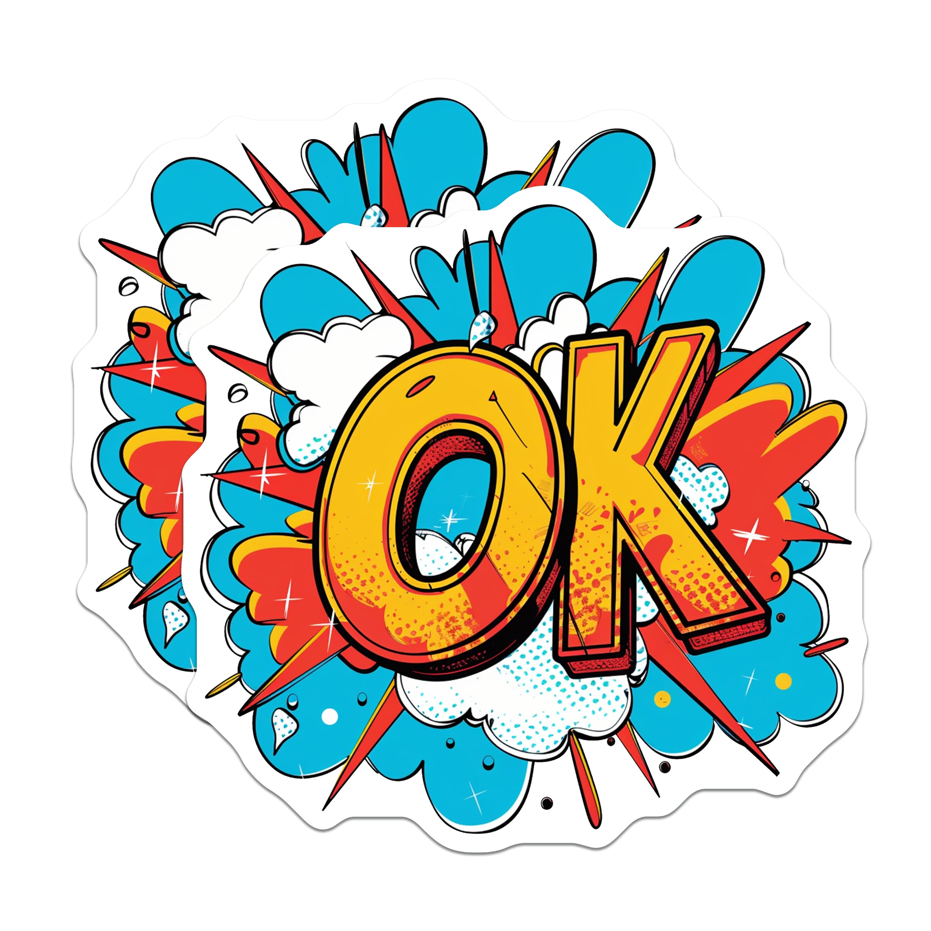 (2 Pack) Pop Art OK Magnets - Comic Book Style Expression - Retro Refrigerator Decor - Kitchen Locker Accent - 5 Inches On Longest Side - Thick Durable Magnet - Made in USA - MAG38029