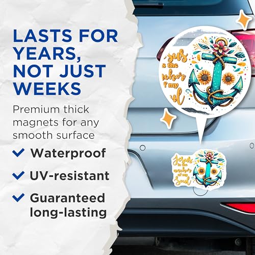 (2 Pack) Jesus is The Anchor of My Soul Magnets - Christian Faith - Religious Quotes - 5" On Longest Side - for Cars, Refrigerators, Toolboxes, Lockers - Made in USA BMCS3120