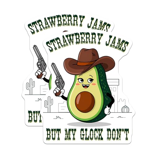 (2 Pack) Funny Avocado Magnets Magnets - Strawberry Jams But My Glock Don't - Kitchen Decor - 5" On Longest Side - Made in USA - Sticks to Refrigerators & Metal Surfaces - MAG8376