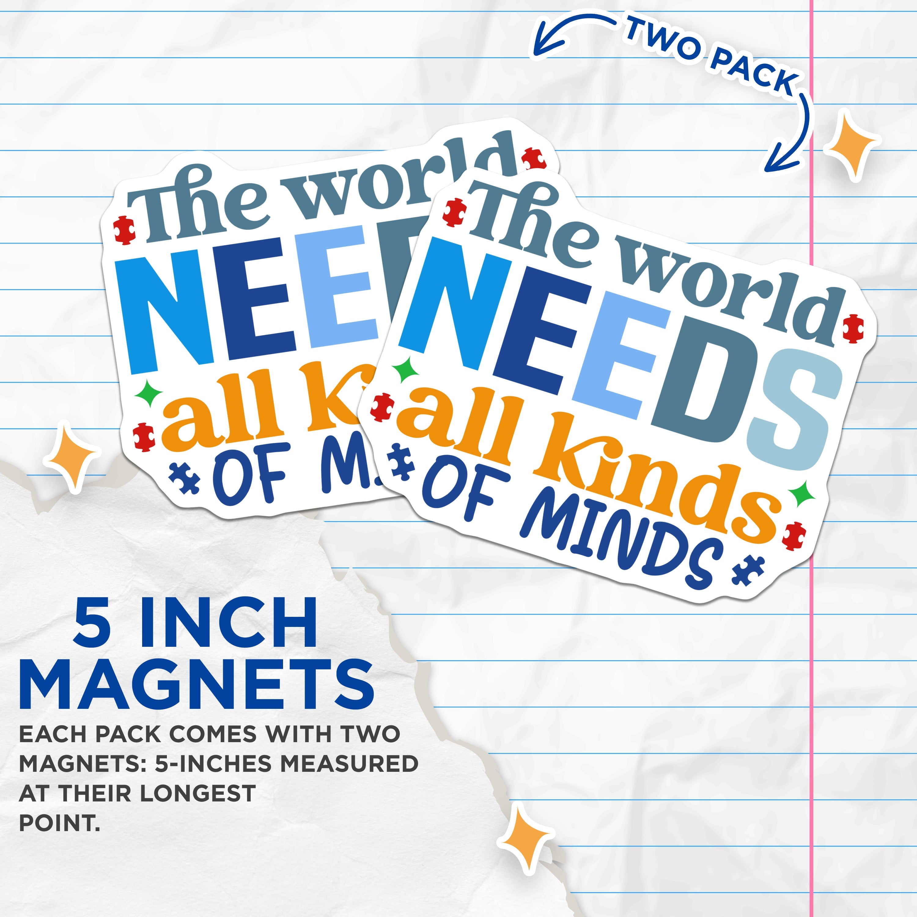 (2 Pack) Neurodiversity Magnets - All Kinds of Minds Inclusion - Autism Acceptance Support Decor - 5 Inches On Longest Side - Thick Durable Magnet - Made in USA - MAG37624