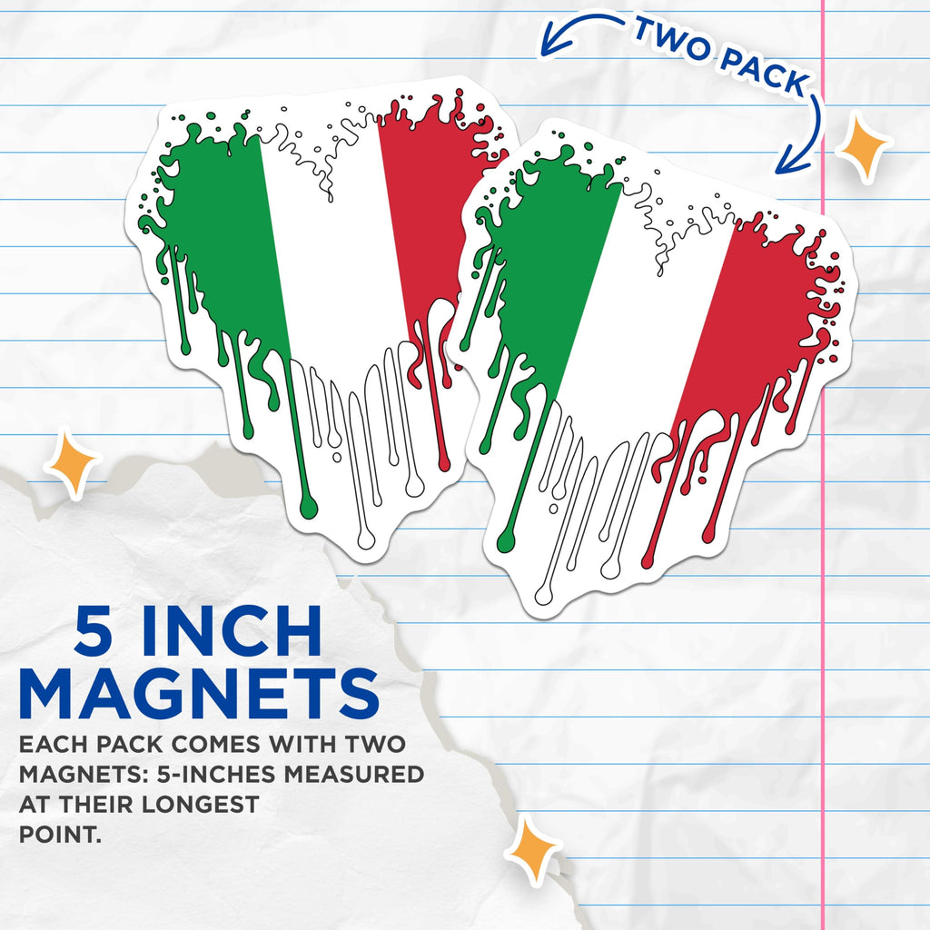 (2 Pack) Italian Flag Magnets - Heart Drip Design - Italy Pride Souvenir - 5" On Longest Side - Premium Magnet - for Cars, Refrigerators, Toolboxes, Lockers - Made in USA - MAG17265