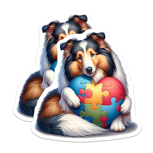 (2 Pack) Cute Dog Puzzle Heart Stickers - Animal Lovers - Dog Lovers Decal - 5" On Longest Side - Sticks to Smooth Flat Surfaces - Made in USA - BMCS9471