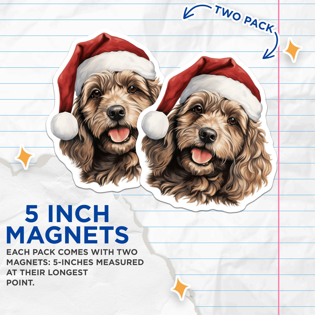 (2 Pack) Goldendoodle Magnets - Santa Dog Christmas Decor - Pet Owner Stocking Stuffer - Holiday Animal Art - 5 Inches On Longest Side - Thick Durable Magnet - Made in USA - MAG27444