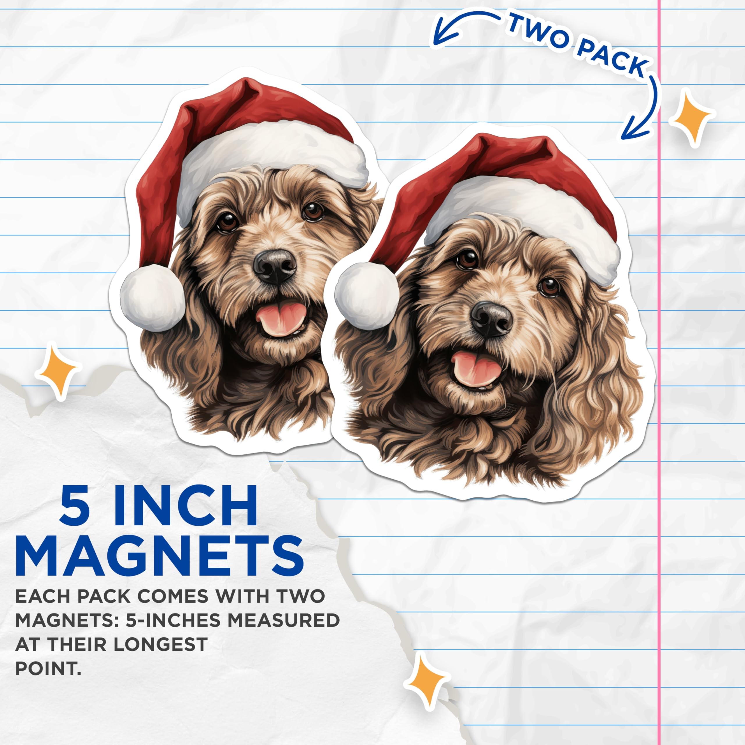 (2 Pack) Goldendoodle Magnets - Santa Dog Christmas Decor - Pet Owner Stocking Stuffer - Holiday Animal Art - 5 Inches On Longest Side - Thick Durable Magnet - Made in USA - MAG27444