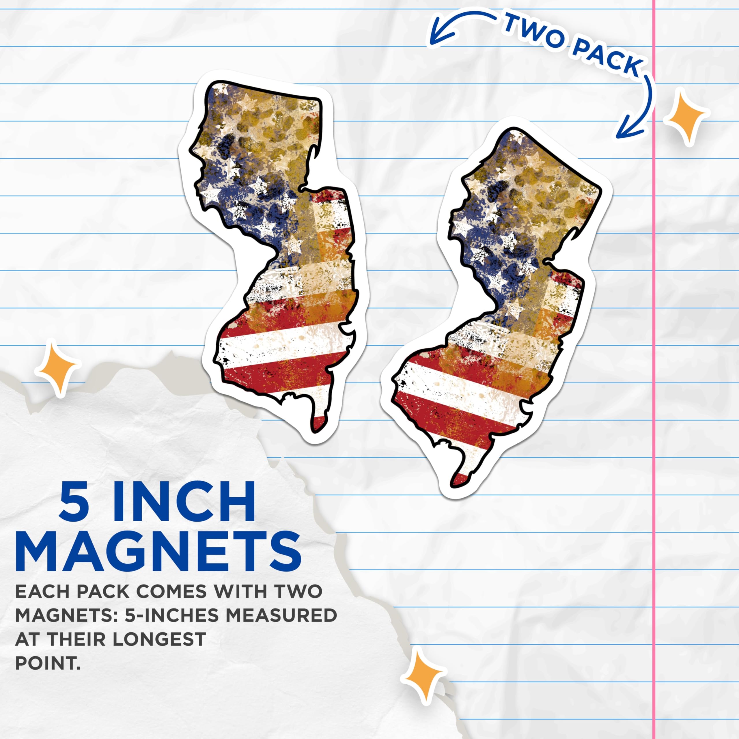 (2 Pack) New Jersey Flag Magnets - NJ State Pride - USA Map Magnets - 5" On Longest Side - Premium Magnet - for Cars, Refrigerators, Toolboxes, Lockers - Made in USA - MAG17529