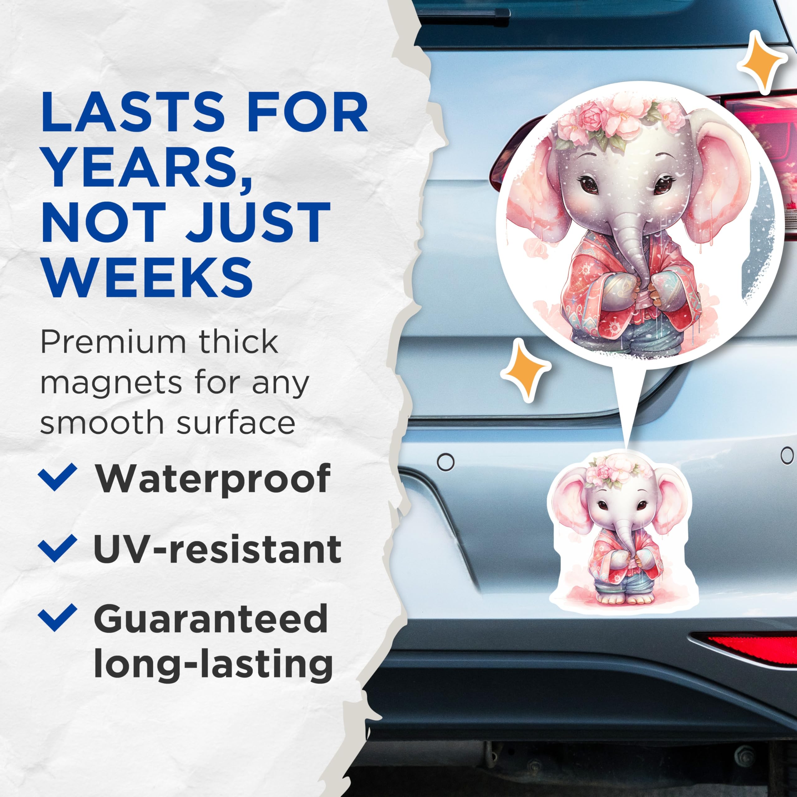 (2 Pack) Elephant Flower Crown Magnets - Cute Animal Decor - Fridge Magnets - 5" On Longest Side - Premium Magnet - for Cars, Refrigerators, Toolboxes, Lockers - Made in USA - MAG16870