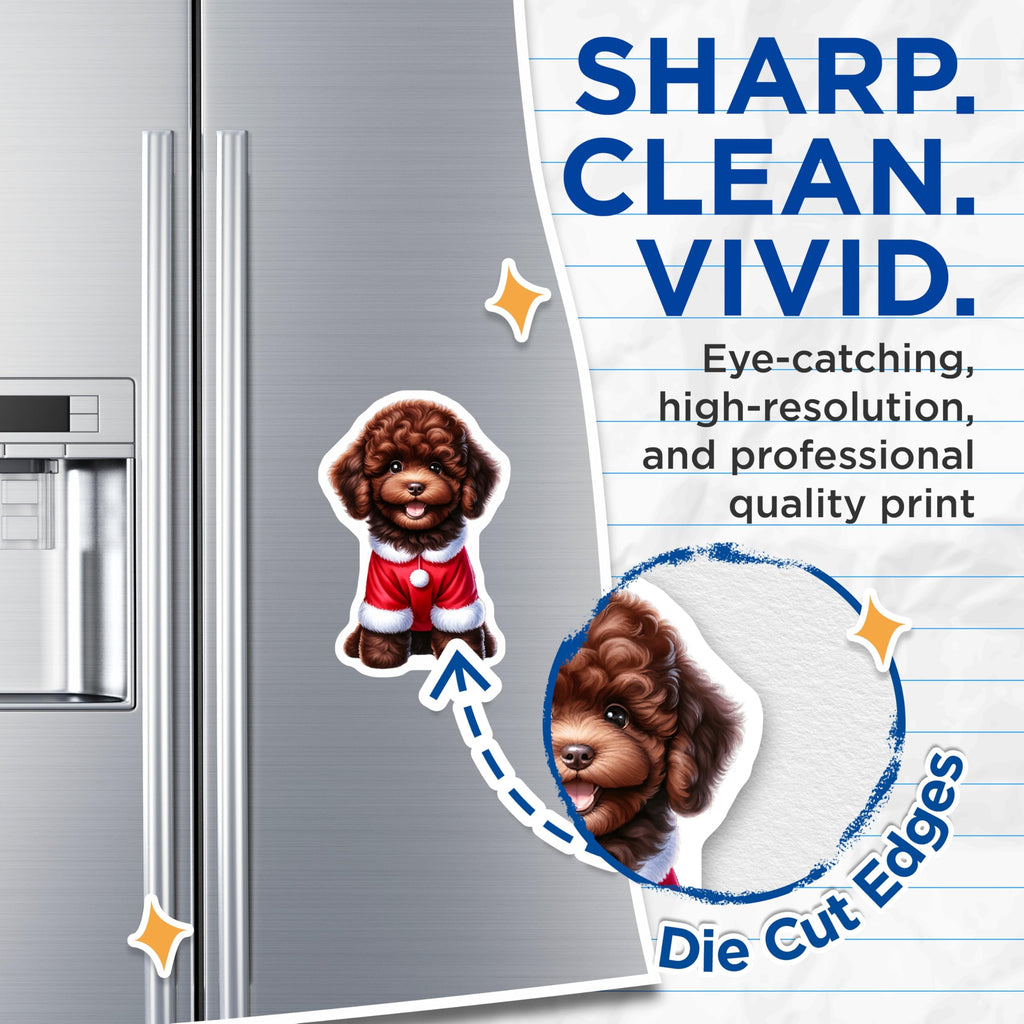 (2 Pack) Santa Poodle Magnets - Christmas Dog Holiday Decor - Cute Puppy Pet Lover Fridge - 5 Inches On Longest Side - Thick Durable Magnet - Made in USA - MAG27144