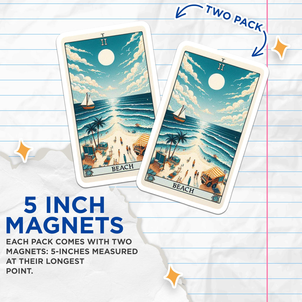 (2 Pack) Beach Scene Magnets - Tropical Sailboat Art - Ocean Waves Decor - 5" On Longest Side - Premium Magnet - for Cars, Refrigerators, Toolboxes, Lockers - Made in USA - MAG14687