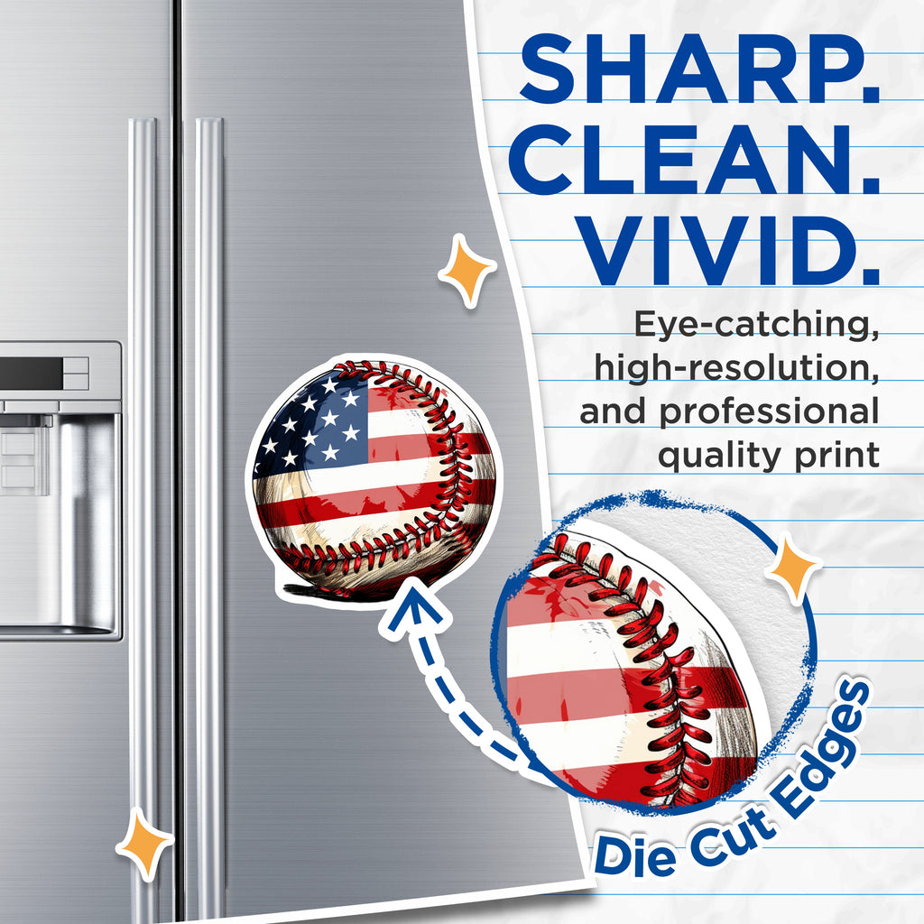 (2 Pack) American Flag Baseball Magnets - Patriotic Sports Memorabilia - USA Pride Fan Decor - 5 Inches On Longest Side - Thick Durable Magnet - Made in USA - MAG38695