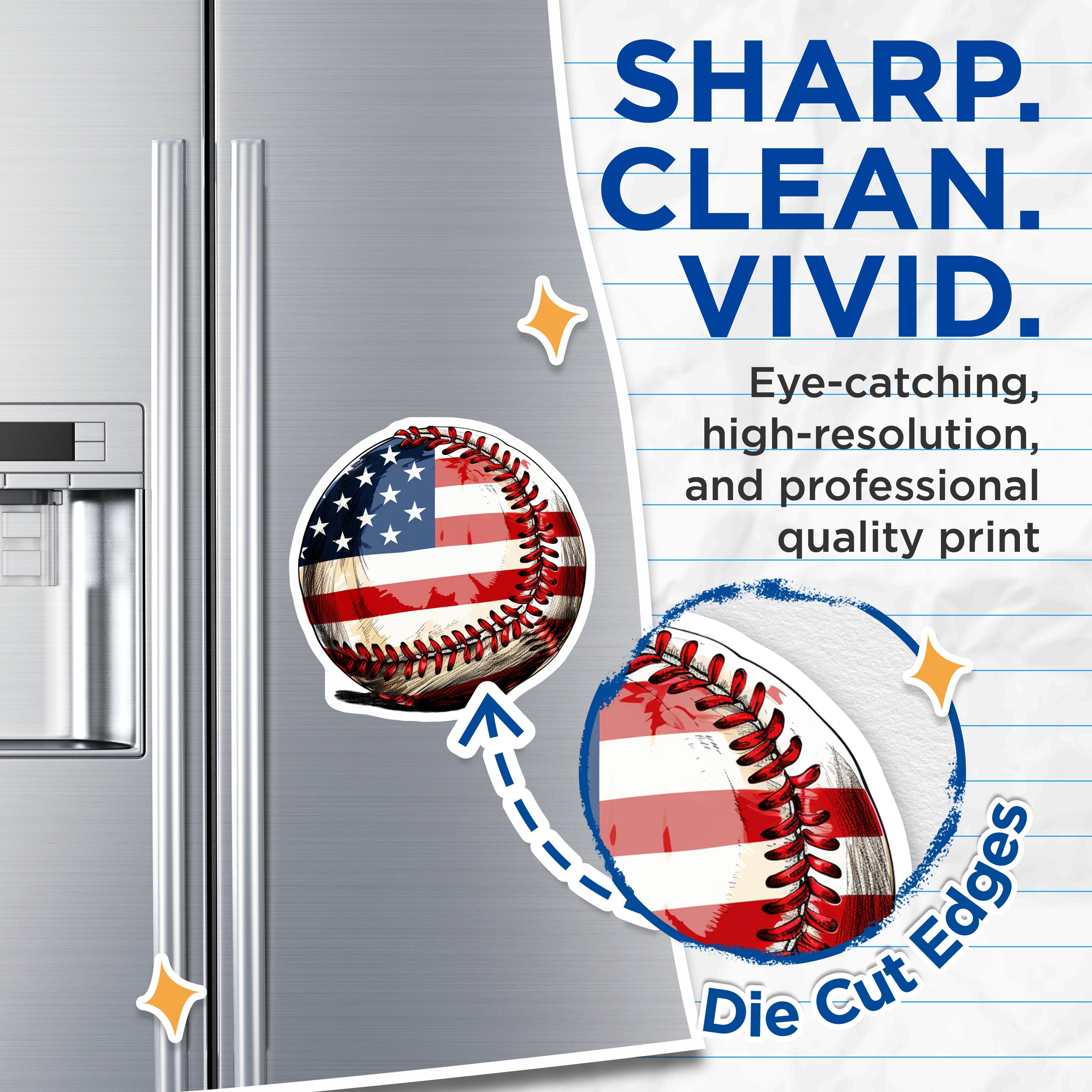 (2 Pack) American Flag Baseball Magnets - Patriotic Sports Memorabilia - USA Pride Fan Decor - 5 Inches On Longest Side - Thick Durable Magnet - Made in USA - MAG38695