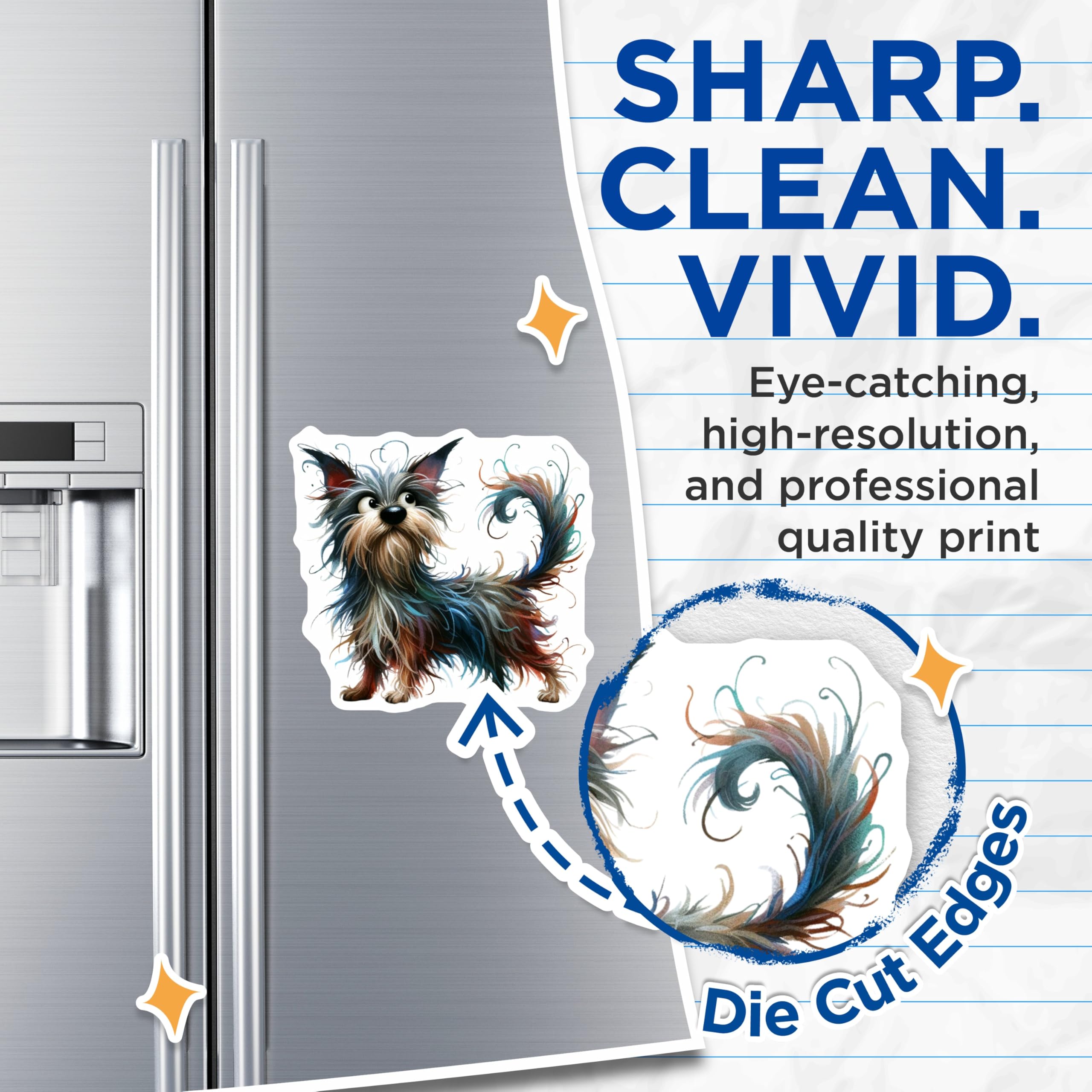 (2 Pack) Shaggy Dog Magnets - Whimsical Pet Art - Dog Mom Refrigerator Locker Decor - 5 Inches On Longest Side - Thick Durable Magnet - Made in USA - MAG27603