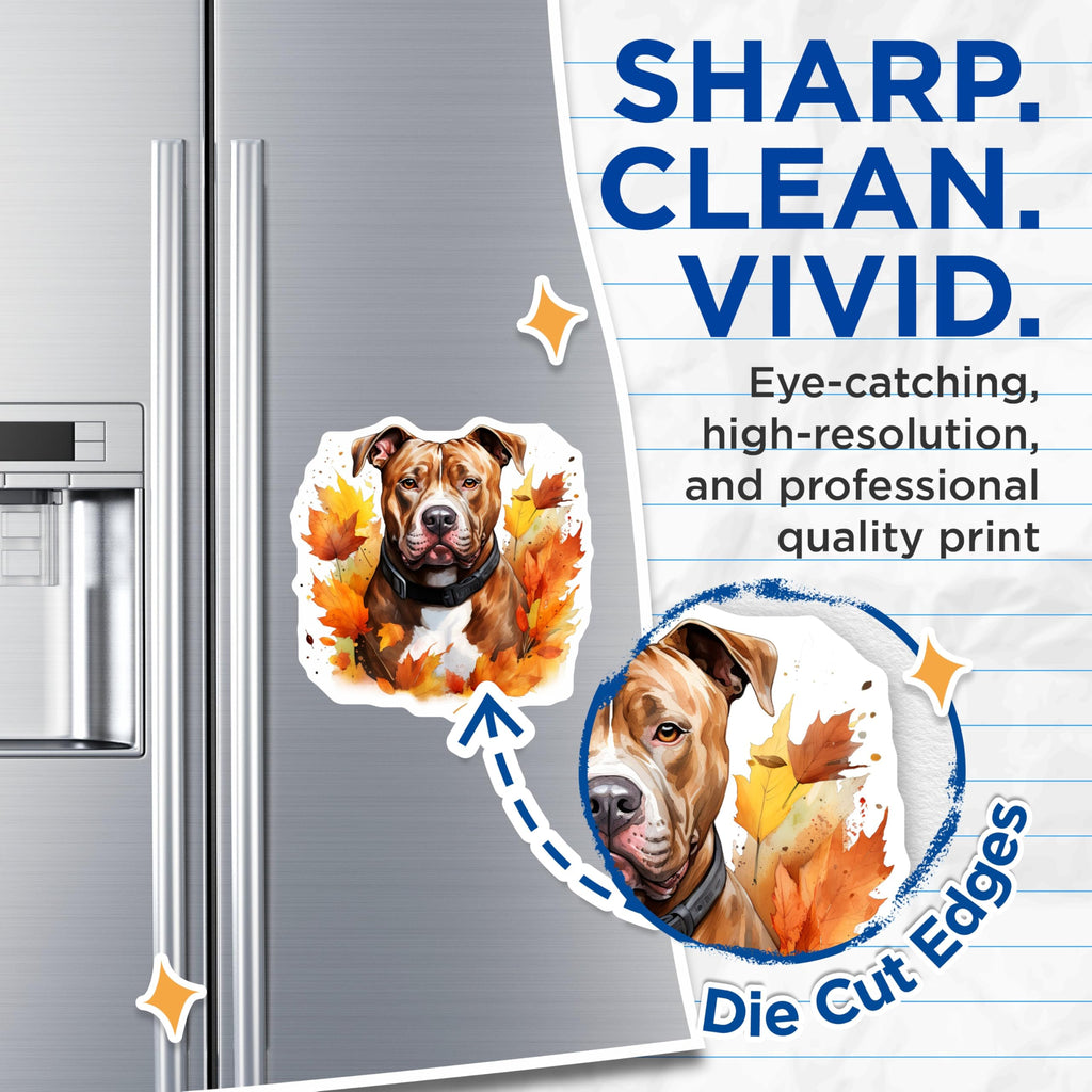 (2 Pack) Fall Pitbull Dog Magnets - Autumn Pet Lover Decor - Watercolor Leaf Fridge Art - 5 Inches On Longest Side - Thick Durable Magnet - Made in USA - MAG25487
